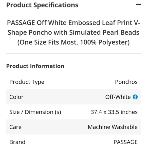 PASSAGE ✦ Ivory Diamond Faux Fur Poncho ✦ Pearl Beads Embossed Leaf Print OS - Picture 7 of 11